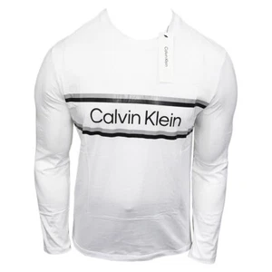 MSRP $56.99 NWT CALVIN KLEIN MEN WHITE CREW NECK LONG SLEEVE T-SHIRT SIZE S M XL - Picture 1 of 5