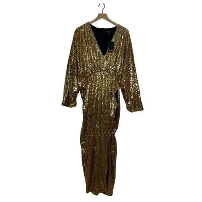 NEW Eloquii Maxi Dress Plus Size 20 Gold Sequin V-Neck Elegant Party Dolman  - Image 1 of 4