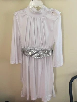Disney Store Princess Leia White Hooded Long Sleeve Dress with Silver Belt Sz3 - Image 1 of 4