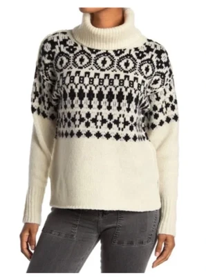 Suéter para mujer NSF Fair Isle nórdico marfil/gris mezcla de lana suave cuello alto talla S Foto 1 de 4
