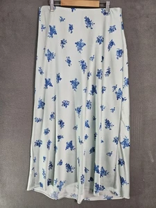 Rachel Zoe Womens 10 Maxi Skirt Teal Blue Floral Coquette Romantic Fairy Satin  - Picture 1 of 7