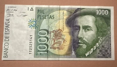 España 1000 Pesetas, 1992 P-163 Hernán Cortes Francisco Pizarro F Foto 1 de 2