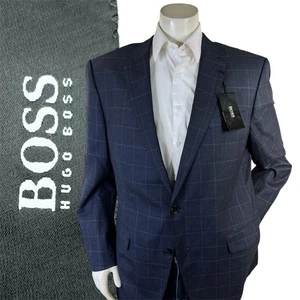 Hugo Boss Huge6/Genius4 Blazer Men 46R Windowpane Guabello Super 130 Wool Italy - Picture 1 of 17