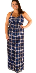 LY Ashanti maxi dress plus size 16/18 20/22 blue check lace design long - Picture 1 of 5