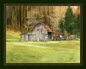 Barn Hinge Old Barn American Flag Country Farm 36x44 Cotton Fabric Panel - Picture 1 of 1