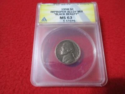 1958 Jefferson Nickel  ANACS MS 63 5 STEPS "BLACK BEAUTY" IMPROPER ALLOY  #T3022 - Image 1 of 4