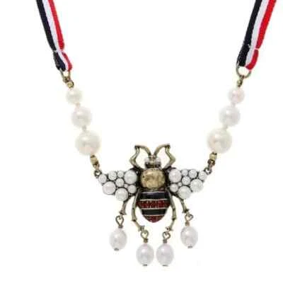 Amrita Singh Queen Bee Red White Blue Ribbon Crystal Patriotic Pendant Necklace  - Image 1 of 4