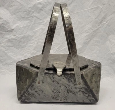 1940s Lucite Purse Art deco LLEWELLYN INC. NYC Handbag Marble grey / PURSE 4124  - Image 1 of 4