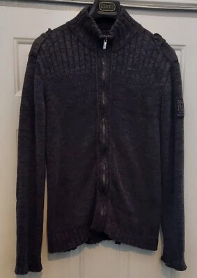 CALVIN KLEIN EST牛仔裤 1978 男式厚黑色灰色棉拉链针织衫 XL 码 — 第 1/4 张图片