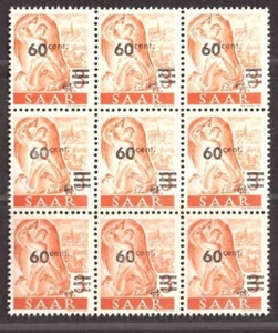 705 Saarland, Michel Nr. 227 ZII, 9er Block aus Mitte, postfrisch, ungeknickt - Bild 1 von 1