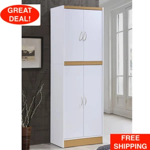 Kitchen Cabinet Pantry Cupboard 4-Door Storage Organizer Shelves 72 In. White - Picture 1 of 24