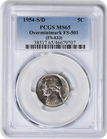 1954-S/D Jefferson Nickel OMM FS-501 MS65 PCGS Cover