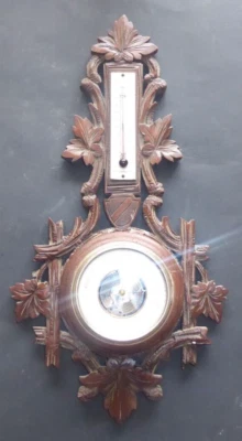 BAROMETRE THERMOMETRE MURAL ANCIEN FÔRET NOIRE par Henri , Paris l 48cm - Photo 1/4