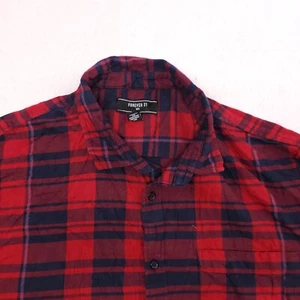 Forever 21 Madras Flannel Casual Button Up Shirt Mens Size XL Red Blue - Picture 1 of 10