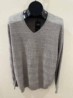 Suéter de cachemir Kinross para hombre rayas texturizadas cuello en V otoño 2017 gris piedra XXL Foto 1 de 4