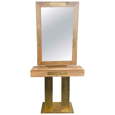 A Hollywood Regency Style Brass and Walnut Mirror and Console Table Set Cover