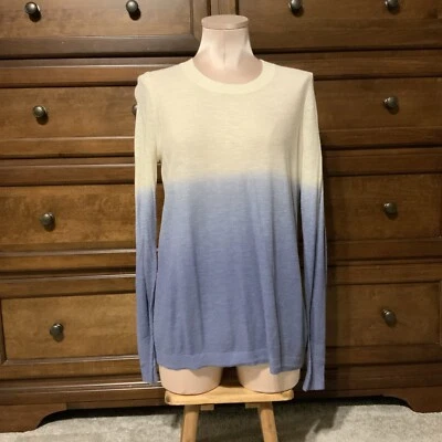 Suéter Banana Republic Mujer Talla ST Alto Superpuesto Espalda Cálido Blanco Azul Ombré Nuevo con Etiquetas Foto 1 de 4