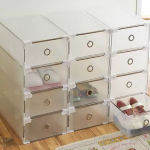 10X Clear Plastic Shoe Storage Boxes Drawer Stackable Foldable Organiser Durable - Picture 1 of 15