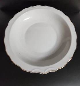 Ceramic Decorative Bowl White Glaze Gold Trim Unmarked 7.25 Inch - Picture 1 of 10