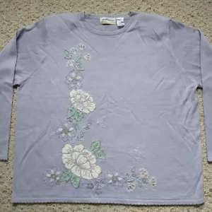 Suéter Top ALFRED DUNNER 2x Púrpura Floral Bordado Cuentas Tejido Mezcla Lana Nuevo - Imagen 1 de 10