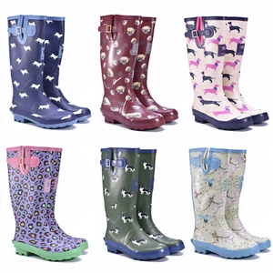 Ladies Wellies Wellington Boots Waterproof Festival Buckle Rubber Rain Boots - Picture 1 of 14