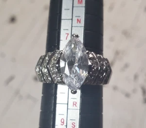 Cubic Zirconia RSC Silver Marquise Shape Ring Gemstone Jewelry Size 8 - Picture 1 of 9