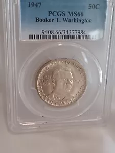 1947 P BOOKER T. WASHINGTON SILVER HALF-DOLLAR COMMEM. BRIGHT WHITE MS 66! - Picture 1 of 2