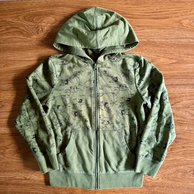 Boys Dinosaur Hoodie Size 7 Olive Green Zip Up Hoodie Kids Sweatshirt Small - Image 1 of 4
