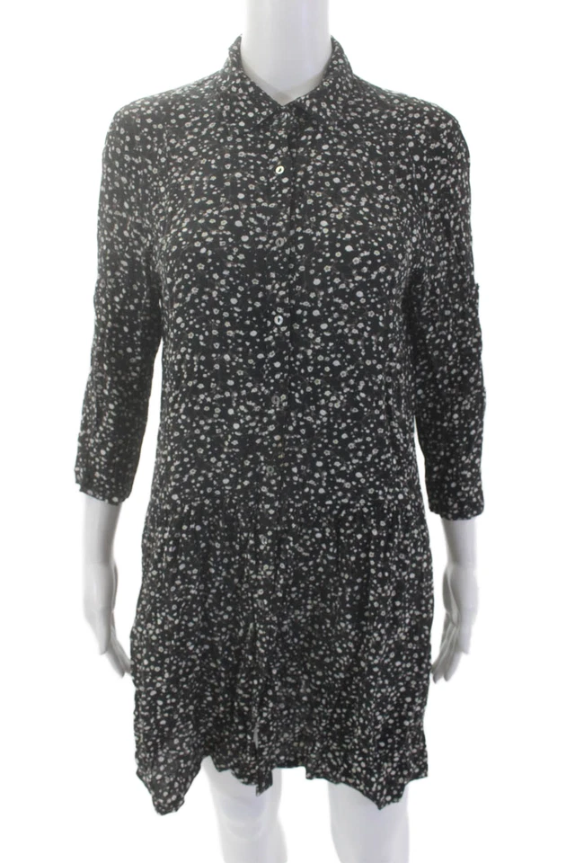 Artelier Nicole Miller Womens Floral Long Sleeve Button Down Dress Black Size S - Image 1 of 4
