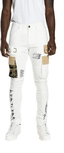 Smoke Rise Men's Fashion Utility Jeans and Twill Cargo Pants Cream - Picture 1 of 7