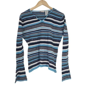 Faded Glory Womens Striped V-Neck Knit Blue Sweater Size XL Y2K Fairy Grunge - Picture 1 of 5
