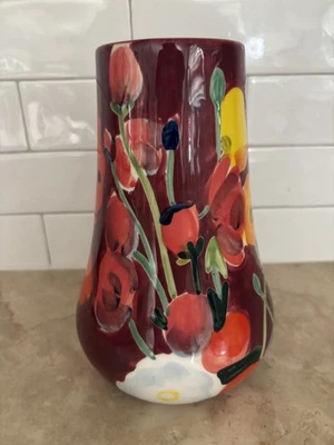 Jarrón de cerámica Anthropologie acuarela LIZZIE rojo abstracto floral de 8" bonito usado en excelente estado Foto 1 de 4