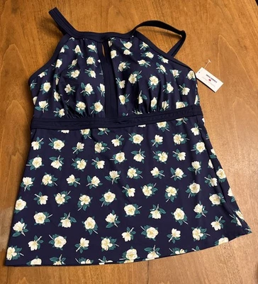 Lands End Draper James Navy Blue Magnolia Tankini Swim Top,  12DD - Image 1 of 4