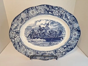 Piatto vintage Liberty blu Staffordshire. Washington attraversa il Delaware. - Foto 1 di 11
