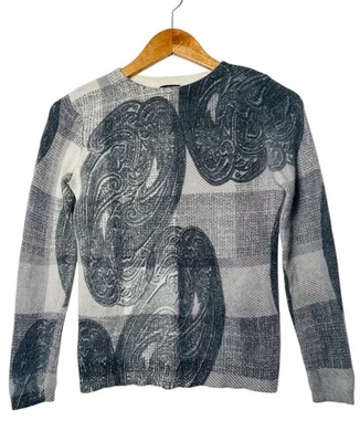 TALBOTS | 100% 纯羊绒毛衣 XS 码灰色佩斯利格子办公室学院 — 第 1/4 张图片