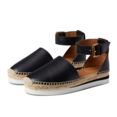 See by Chloe -women’s Glyn Espadrille black leather ankle strap platform shoes 8 - Image 1 of 4