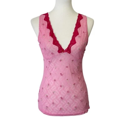 Victoria's Secret Y2K Pink Babydoll Tank Top Women's Size Large Sheer Lace - Image 1 of 4