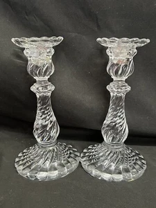 Baccarat Crystal Super Heavy " BAMBOUS " Swirl  Candlesticks Set of 2 - Picture 1 of 3