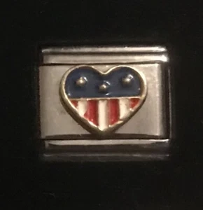 Heart Red White Blue Wholesale Italian Charm Enamel Link 9MM K19 - Picture 1 of 1