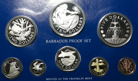 1980 Barbados Proof Set  8-Coin Franklin Mint Aquaman Neptune Poseidon? silver Cover