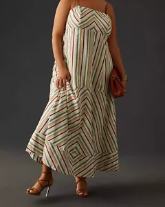 Anthropologie Maeve Squeare Neck Striped Midi Dress Womens 12 Flowy Sleeveeless - Picture 1 of 14
