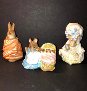 Beatrix Potter 3 Figure Lot Hunca Munca & Lady Mouse 1951 Poorly Peter1976 Warne - Picture 1 of 12