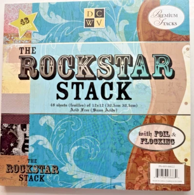 DCWV 12x12 Scrapbook Paper ROCKSTAR Stack 46 Of 48 Sheets USED Foil Flocking - Image 1 of 4