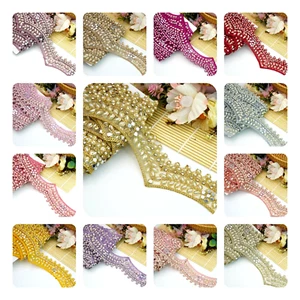 1 Yarda Festoneado Colorido Encaje Adorno Piedra Perla y Kundan Coser - Imagen 1 de 52