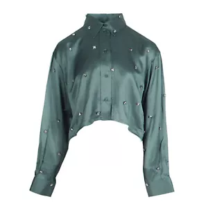 Sandro Paris Women's Shirt Size 2 FR / M Rhinestones Cropped SFPCM01012 - Picture 1 of 10