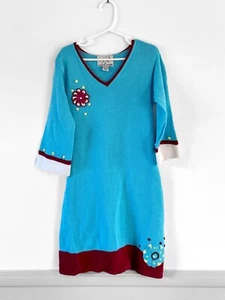Zackali 4 Kids Size 7/8 Light Blue Girls Dress HandKnit Cotton Sweater w/Flower - Picture 1 of 6