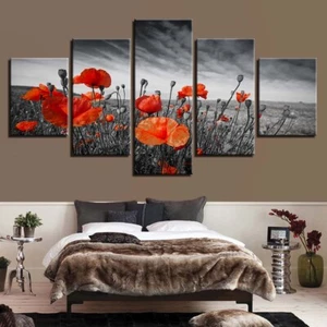 Red Poppy Flower And Fruit Canvas Prints Painting Wall Art Home Decor Picture 5P - Picture 1 of 5
