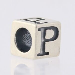 Letter "P" Block Bead Charm Sterling Silver 925 Initial Alphabet Jewelry Making