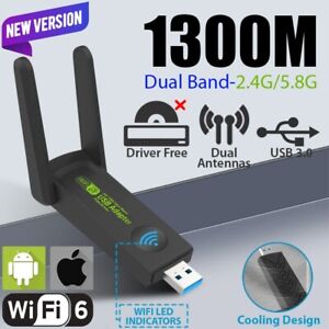 USB 3.0 WIFI Adapter 1300mbps Wireless Dongle Dual Band 2.4G/5G Dual Antenna NEW