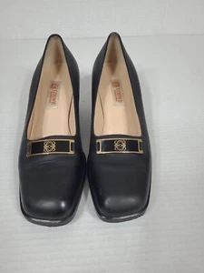 Vintage LOEWE Monogram Block Heel Women Sz 38 Pumps Loafer Heels Sz 8 - Picture 1 of 24